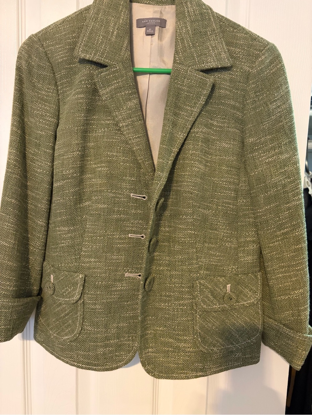 Ann Taylor Olive-Textured Green Tweed Blazer